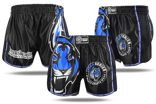 Tiger Pro Muay Thai Boxing Shorts for Training and Kick Boxing, Combat Sports - Multiple Color Options (US, Alpha, Large, Regular, Regular, Blue/Black)