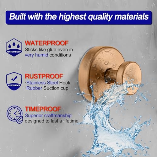 Image of Bntuk Suction Cup Hooks for Shower, Removable Towel Hooks for Bathroom Window Glass Door Wall, Bath Robe Looafh Wreath Hook for Hanging - 2 Pack, Champagne Bronze