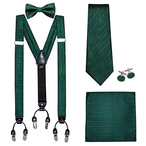 Image of YOHOWA Men Suspenders 6 Clips Strength Adjustable Y Braces Pre-Tied Bow Tie Set Formal Wedding Party