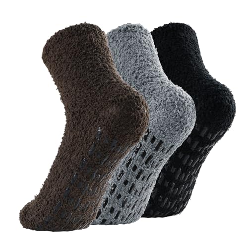 Century Star Fuzzy Socks for Men with Grip Winter Cozy Non Slip Warm Slipper Socks Fluffy Hospital Sleeping Christmas Socks2