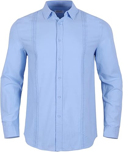 Miniatura 2 de JEKAOYI Camisas casuales de lino de algodón de manga larga para hombre, con botones, lisas, lisas, enrollables, para verano y playa