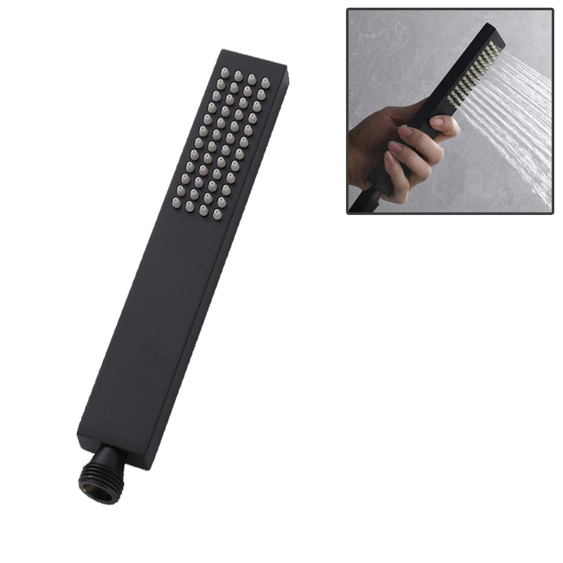 Drenky Square Handheld Shower Head Matte Black Brass Rectangle Shower Head High Pressure Hand Held Shower Head Single Function Luxury Square Chrome Silicone Water Outlet