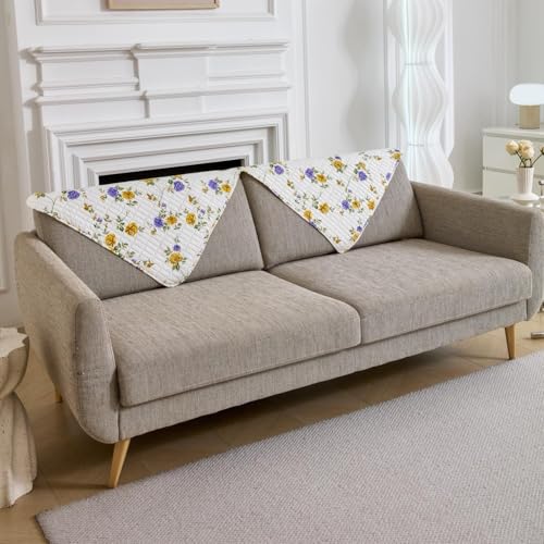 Image of HOMETHREADS Anti-Skid Sofa Protector Mat: Premium Printed Cotton Slipcover with Strong PVC Non-Slip Backing, (Purple Beige, 1Pc Backrest | 70x75cm)