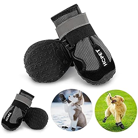 COMSLE Dog Boots Shoes for Injured Paws Waterproof, 4Pcs/Set Dog Paw Protectors, Medium Dog Cat Working Boots With Comfortable Adjustable Reflective Straps and Anti Slip Soles (Black) Cover