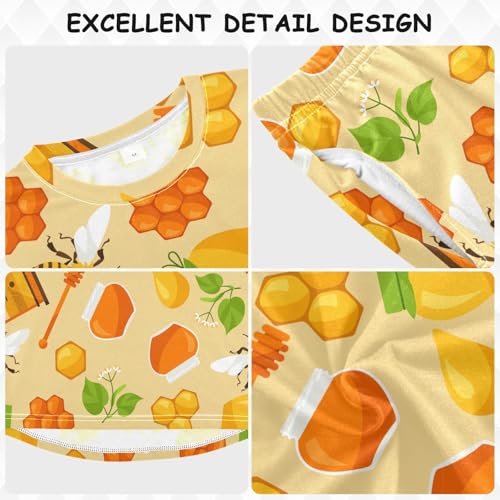 Honey and Bee Soft Pajama Set for All Seasons,Breathable Pjs Long Sleeve Sleepwear,Comfy Loungewear 2 Piece Underwear Set 4T3