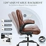 FelixKing Leather Office Chair, Small PU Ergonomic Desk Chairs, Comfy Computer Chair with Wheels and Flip-up Armrests, Adjustable Height Mid Back Executive Office Chairs for Short People - Brown - Image 5