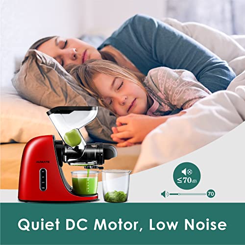 Aumate Fretta Slow Masticating Juicer, Large Feed Chute Cold Press Juicers Machine For Whole Large Pieces Of Fruit & Veggies, Anti-Drip Design, Easy To Clean Juice Extractor, 2 Speed Mode, 200W(Red) #TOP3