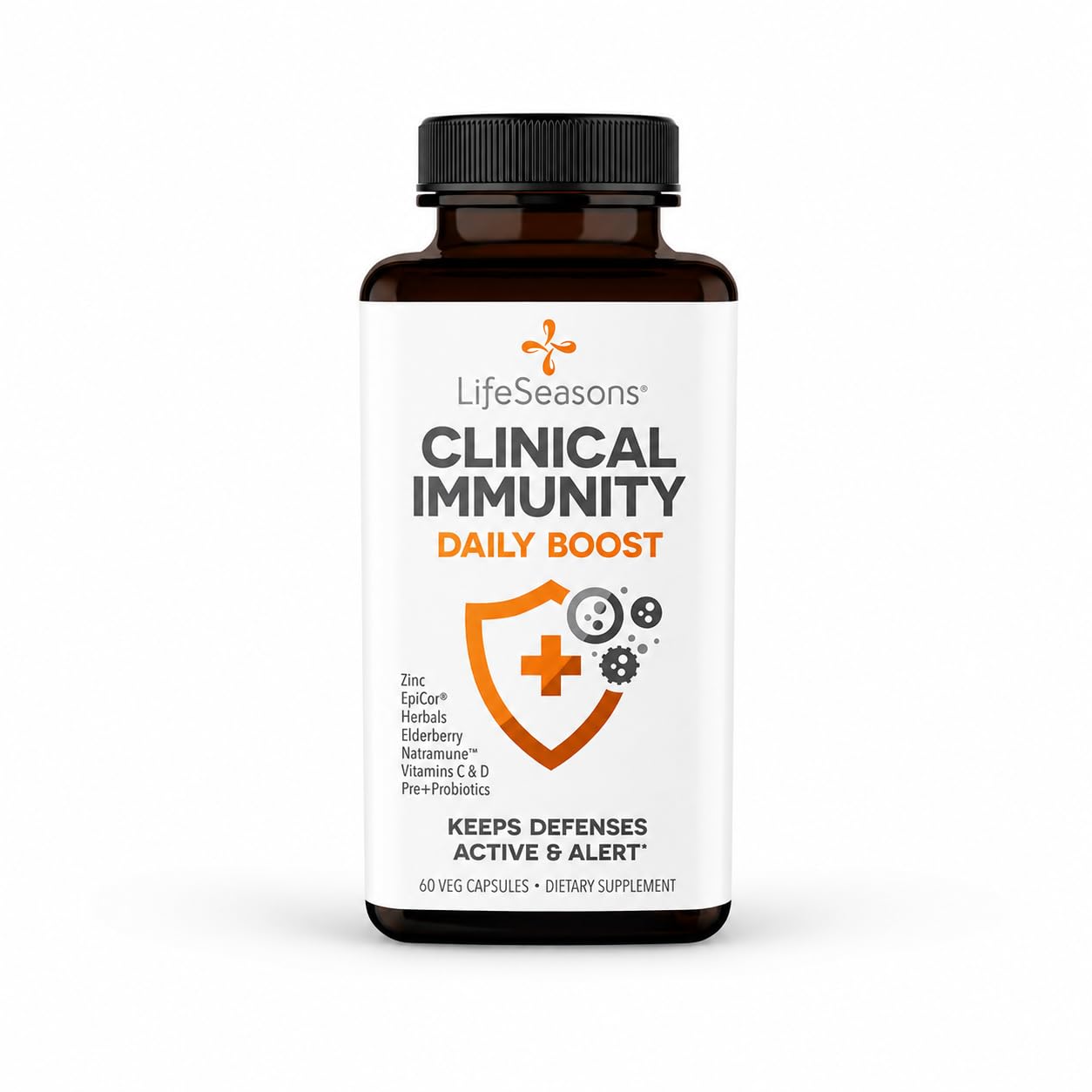 LifeSeasons Clinical Immunity - Daily Boost - Immune System Booster - Pre + Probiotics - Increases Antibodies & Immune Cells - Elderberry, Zinc, Natramune & Vitamin C + D3-60 Capsules