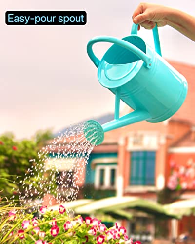 Joequality Watering Can For Outdoor&Indoor Plants，1 Gallon Metal Plant Watering Can With Detachable Diffuser Spout，Beautiful Galvanized Steel Gardening Tools，Light Blue #TOP2
