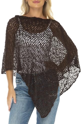 Image of SHU-SHI Summer Ponchos For Women Lightweight Sheer Popcorn Knit Sweater Cape Pullover