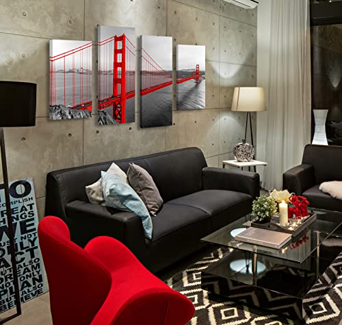 Golden Gate Bridge Wall Art Bedroom Decor Red San Francisco Skyline Building Poster Framed Canvas Prints Cityscape Painting Artwork For Office Home Kitchen Living Room Decorations #TOP2