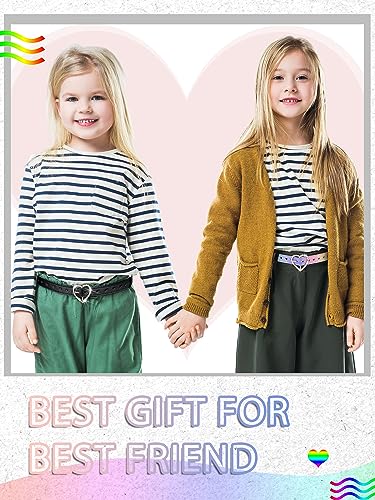 Newcotte 4 Pcs Girls Belt Kids Leather Waist Belt Rhinestone Heart Metal Buckle3