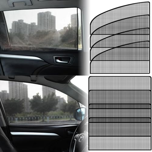 車用サンシェード 【8個セット】サンシェード 前座席用 4枚 後部座席 4枚 メッシュカーテン マグネット吸着 サイドバイザー 日よけ 虫よけ 遮光 断熱 コンパクト 車窓日よけ カーシェード UVカット 紫外線対策 暑さ対策 車 運転席 助手席 後部座席