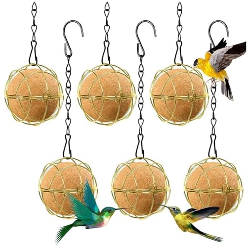 FUNNTY - FUNNTY 6Pcs Ball Bird Feeders, Bird Suet Ball Feeders, Metal Hanging Bird Feeders with Hooks, Round Suet Ball Feeder Gold
