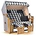 Strandkorb Hanse Ostsee XXL 2,5 Sitzer Volllieger Weiß 150cm breit, ideal für Garten, Terrasse und Balkon (Grau Weiß Kariert, Zerlegt)