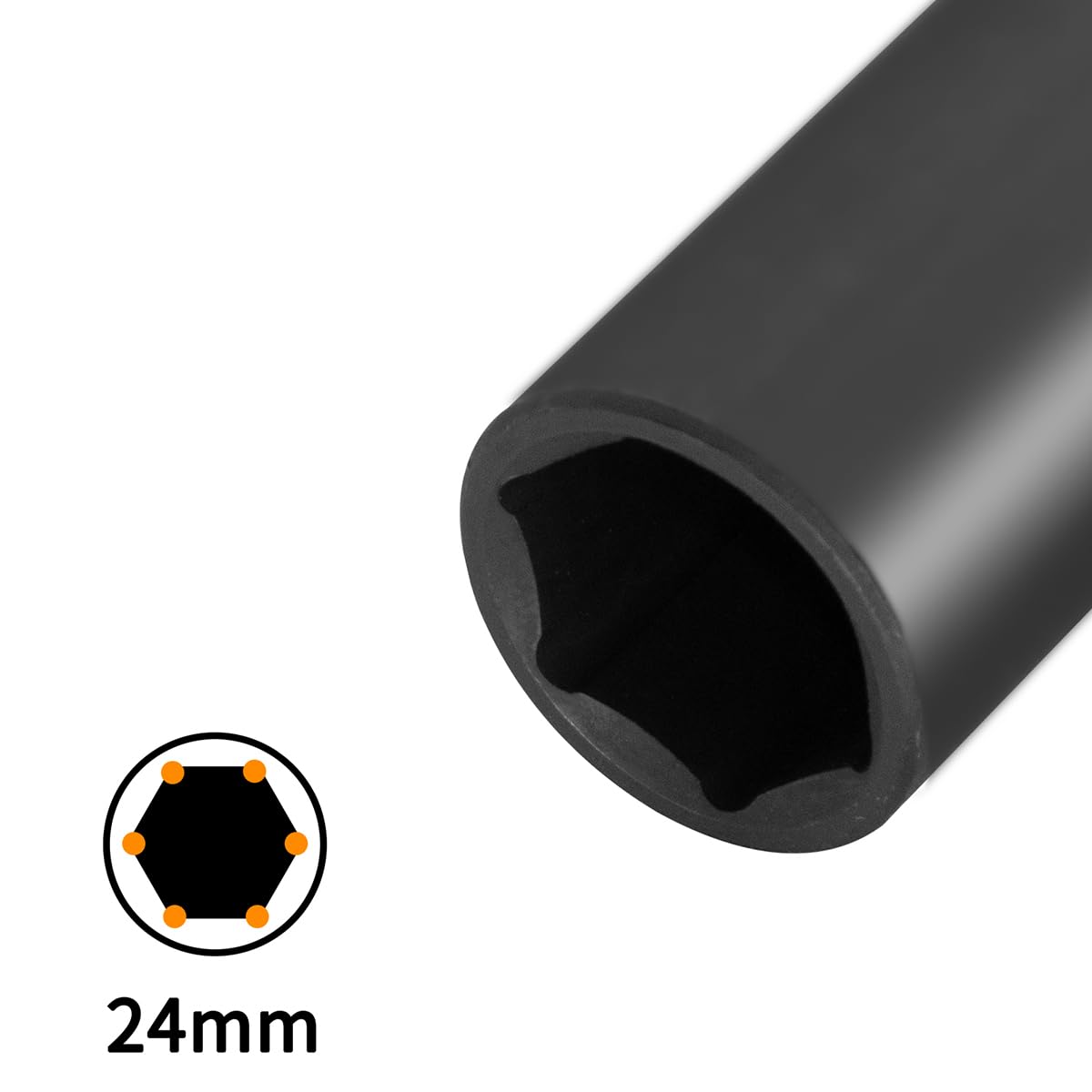 Hlipaty Impact Socket 24mm, 1/2" Square Drive 6 Point Cr-Mo Deep Socket, 78mm Length, Black - Image 3