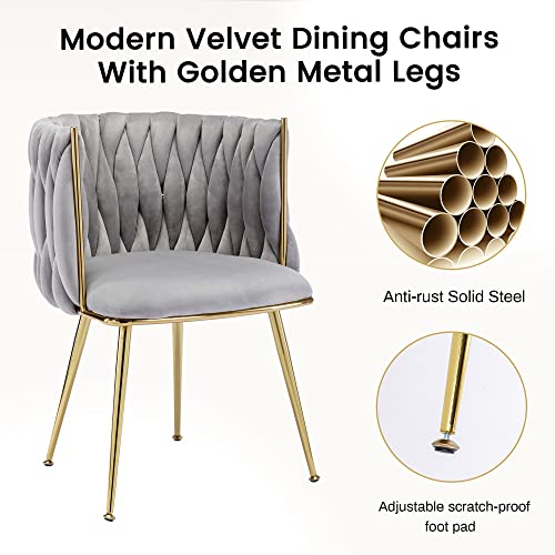 Kcc Velvet Dining Chairs Set Of 6, Gold Modern Dining Chair With Metal Legs, Woven Upholstered Dining Chairs For Dining Room, Kitchen, Vanity, Living Room (Light Gray) #TOP5