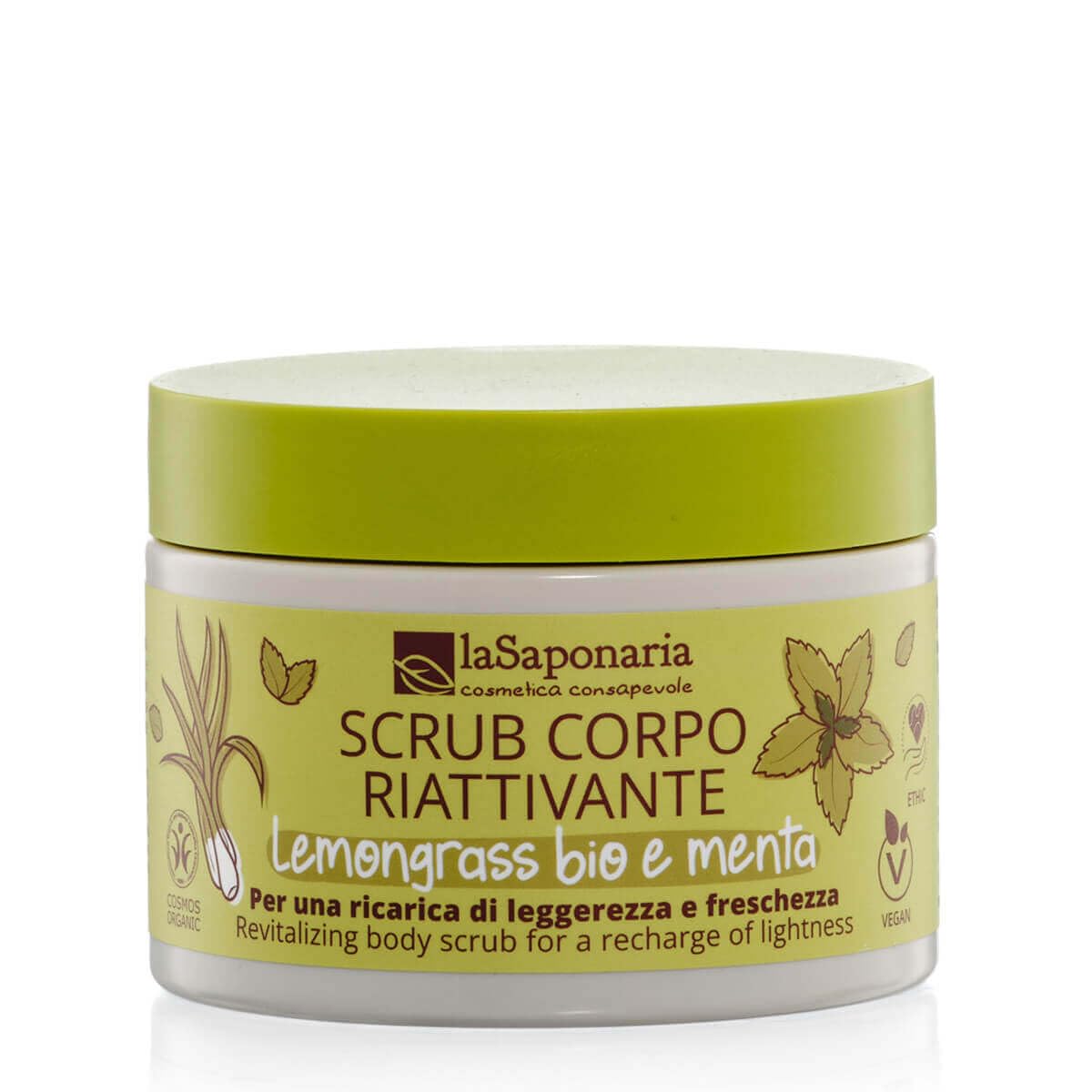 La Saponaria | Scrub Corpo Naturale al Lemongrass e Menta, trattamento stimolante e riattivante che dona freschezza immediata e pelle levigata, Formato da 250 g.