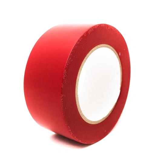 Safety Warning Floor Tape, Red, 2 Inches Wide x 108 Feet Long, 5 Mil Thick, Vinyl Material