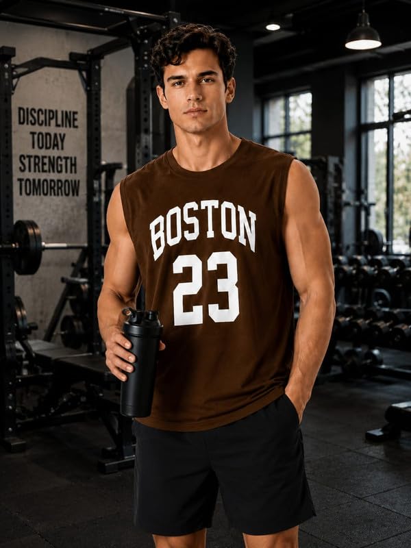Image of O3e Boston 23 Men Sleeveless Gym Vest Tank Top | Cotton Blend Sports T-Shirt for Workout Running Training, Gym & Casual | Breathable Regular Fit Athletic Muscle Tee