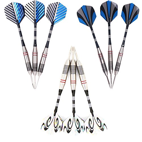 9pcs/3 Set 24 Grams Stainless Steel Tip Darts Set with Aluminum Darts Shafts Standard Laser Flights