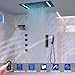 20x14in Matte Black Shower System with Body Jets, Thermostatic Digital Dual Heads Shower Faucet Set with LED Ceiling Rainfall Showerhead and 6in Wall Shower, Jets with Shut-off