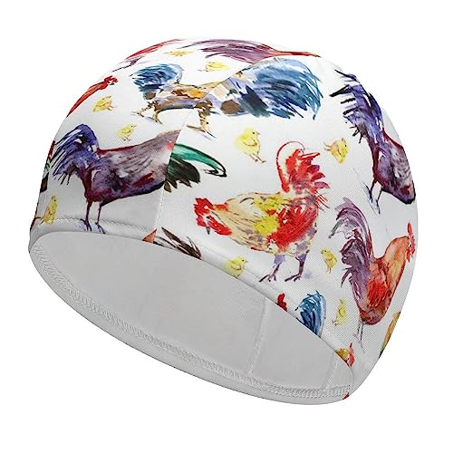 Swim Cap Watercolor Rooster and Chicken Swimming Caps for Adult Men Women