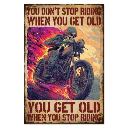 WADORN Plaque en Métal Vintage de Moto, 20x30cm Plaque Murale Rétro en Métal de Inscription You Don'T Stop Riding When You Get Old Cadeau Amusant pour...