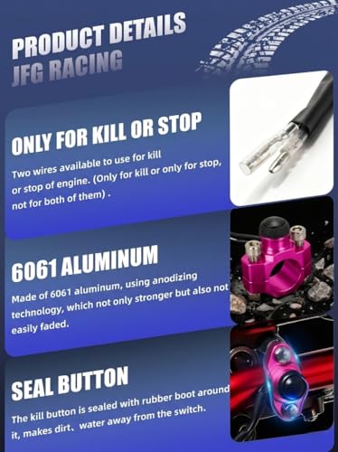 Image of JFG RACING Dirt Bike Engine Stop Start Kill Switch Button CNC with Mounting Backplate Universal for Dirt Pit Bike MX Motocross Supermoto Racing ATV Quad KAYO-Pink