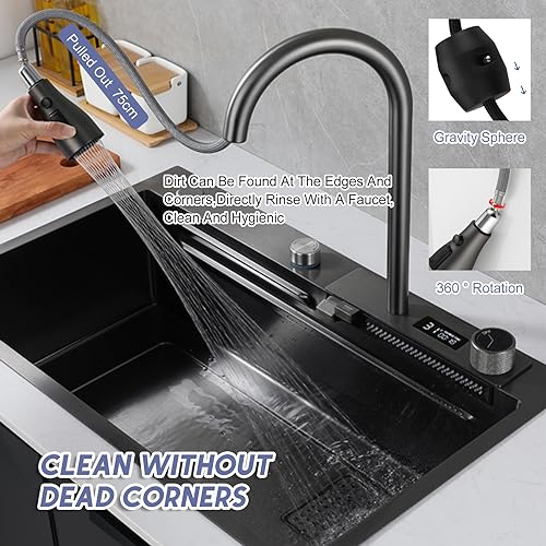Robinet d'évier de cuisine douchette extractible mitigeur cascade température