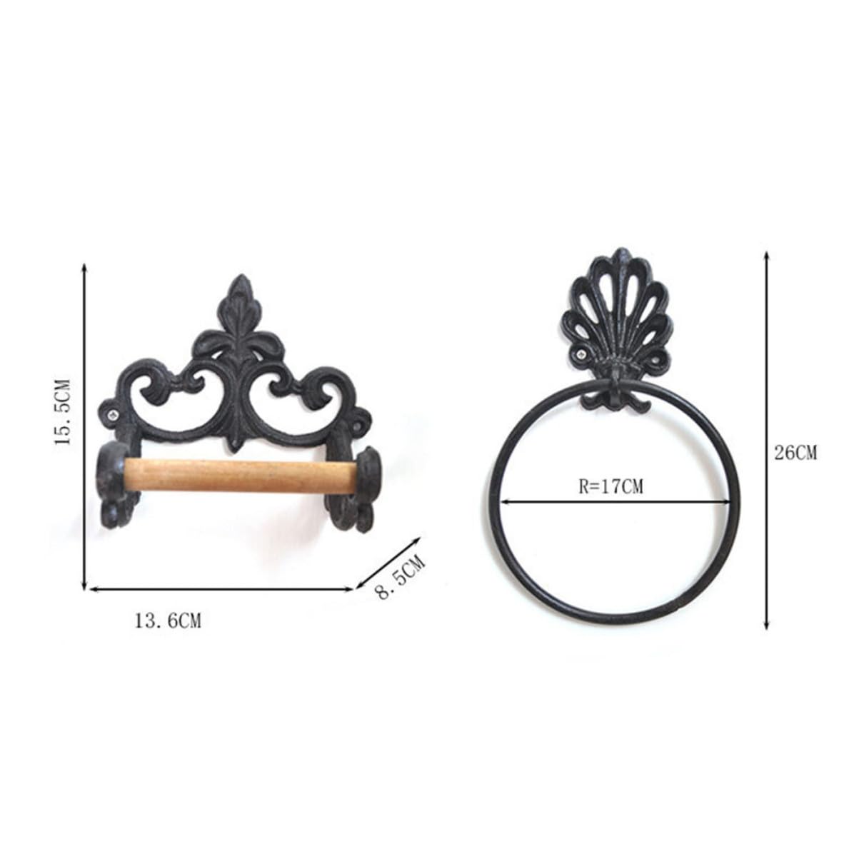 Anello Portasciugamani Rotondo in Ferro Battuto, 2 Pezzi | Stile Retro Semplice ed Elegante, Nero, Accessori di Montaggio Inclusi