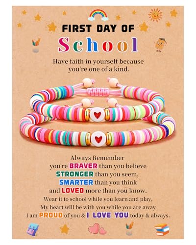 First Day of School Gifts Matching Bracelets for Women Girls Mother and Daughter Beaded Bracelet Multicolor Bead Stretch Back to School Gift I Love You Engraved Christmas Birthday Jewelry