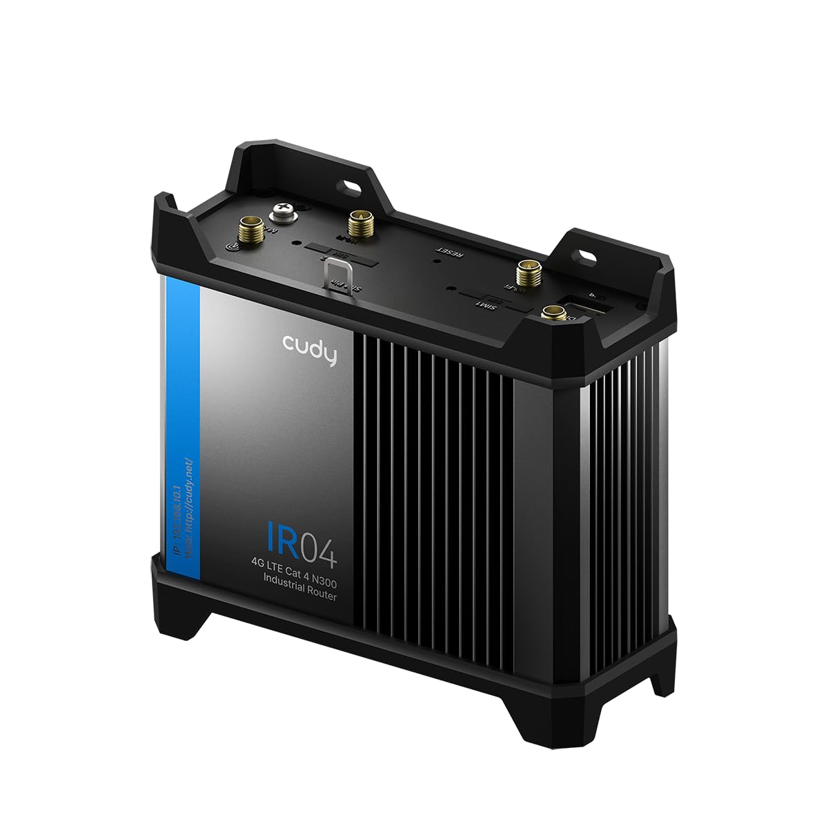Router Wi-Fi industriale Cudy 4G LTE N300 Cat 4, doppia SIM, RS232/422/485, IP30, alimentazione PoE, controllo tramite app o web, guida DIN, montaggio a parete, IR04