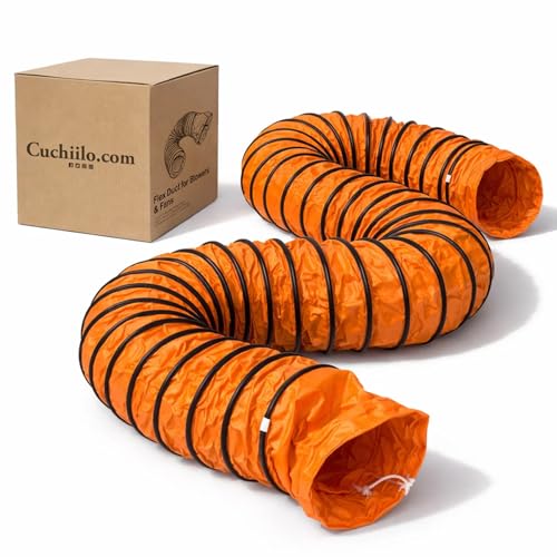 8 Inch PVC Flexible Duct Hose 25FT, Flame Retardant Ventilation Ducting for Utility Blower Fan, Heavy Duty Reinforced Vinyl Hose with D-Ring Hanging Strap & Adjustable Rope (8in x 25ft)