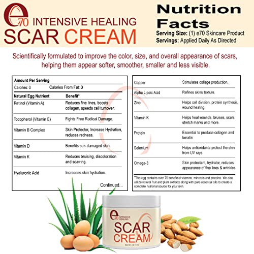 E70 Intensive Healing Scar Cream - Fast Repair For Face, Body, Surgical Scars, C-Section, Stretch Marks, Keloids, Burns, Old & New Scars. Full Of Vitamins - All Skin Types - Reduce Appearance Of Acne Spots / 2.0 Fl Oz #TOP6