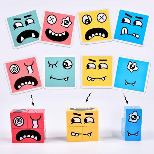 Image of SHINETOY 3D Magic Cube Puzzle with 24 Magnets | Infinity Cube Fidget Toy Transforms into 70+ Magnetic Shape Shifting | Stress Relief Brain Teaser Best Gift for Kids & Adults (Emoji Cube with Bell)