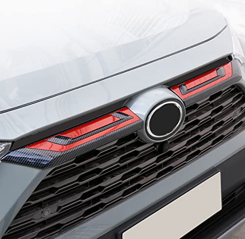 Image of Car Accessories Fit For Toyota RAV4 2019-2022 2023 2024 2025 Front Center Grills Cover Trim Red Carbon Fiber Pattern ABS 2 PCS (Not For RAV4 Adventure)