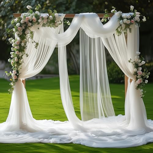 BSTDAYEVER Querbehang Freihanddeko Hochzeitsbogen Gardinen Traubogen Deko Weiß 75cmx8m Himmelbett Vorhänge Organza Stoff Hochzeit Vorhang Kulissenvorhänge für Hochzeiten Fotografie Party Zeremonie
