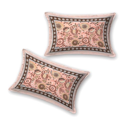 Image of India 100% Pure Cotton Jaipuri Printed Double Bedsheet with 2 Pillow Covers | Traditional Sanganeri Floral Design | Soft Breathable Fabric | King Size Bedsheet for Bedroom (Kaya53)