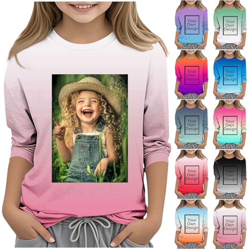 Custom Shirts for Girls Boys, 3/4 Length Sleeve Tops Gradient Tshirt, Your Own Design Text/Photos/Paintings3