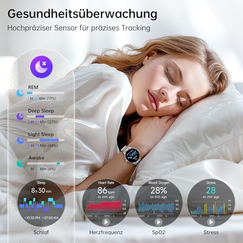 Smartwatch Damen Herren Rund, 1.27" AMOLED Smart Watch mit Telefonfunktion, Fitnessuhr Damen mit Pulsuhr Schlafmonitor Schrittzähler… – Ansicht 3