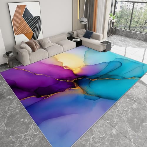 Tapis de salon bleu-violet avec dessin au trait abstrait moderne - 2