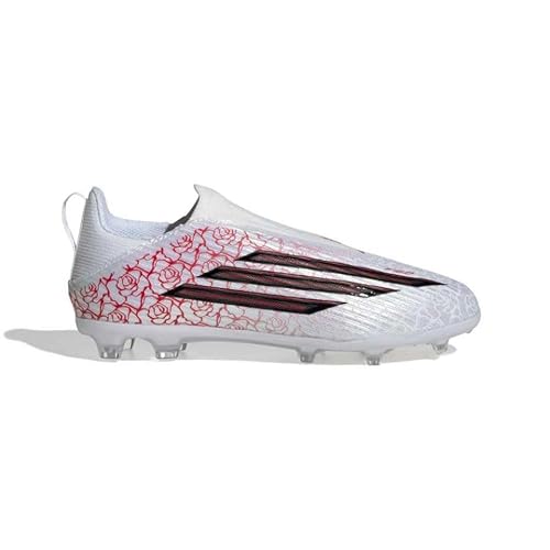 adidas Unisex Kids F50 League Laceless Firm Ground Soccer Cleats (Little Kid/Big Kid) White/Black/Lucid Red 1 Medium