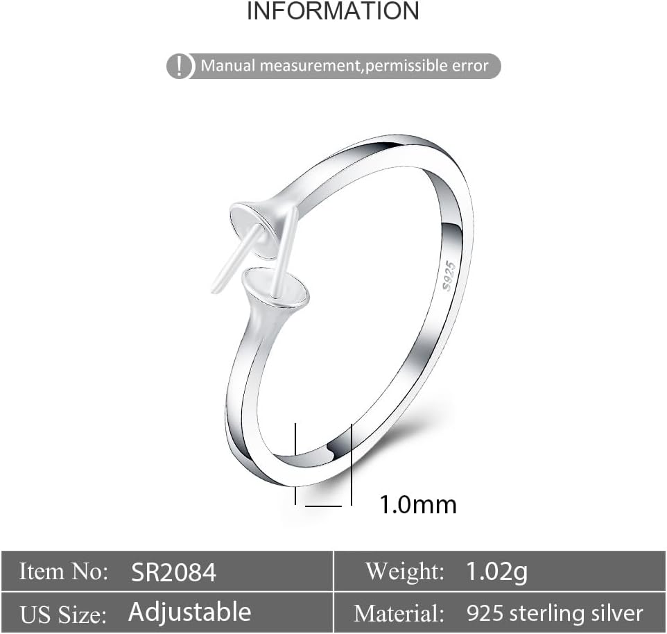 Sterling Silver Elegant Design Adjustable Rings for Women, Design Ring Mounts Fittings with Pearl Seat for DIY Pearl Jewelry Making - Image 2