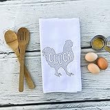 Chicken Waffle Kitchen Towel - Embroidered Black Rooster Dish Rag - Farmhouse Home Decor - Drying...