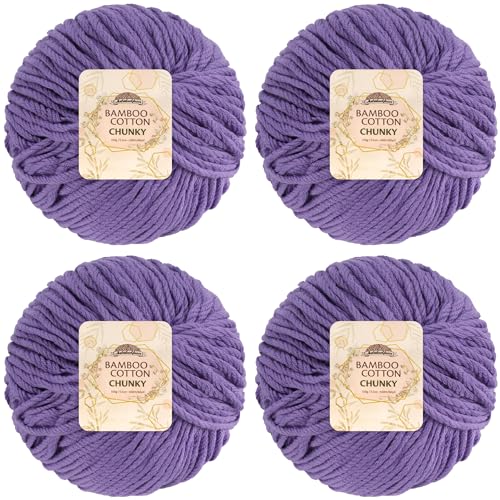 JubileeYarn Bamboo Cotton Chunky Yarn - 100g/Ball - Mulberry - 4 Balls, 6001 Mulberry