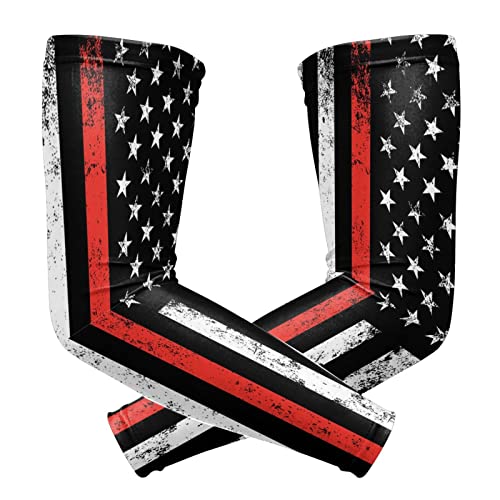 ZGXJJPP Firefighter Firefighting Flag Arm Sleeves for Men or Women Compression Cooling Ice Silk UV Sun Protection Arm Sleeves Sports Protection Tattoo Cover Sleeves