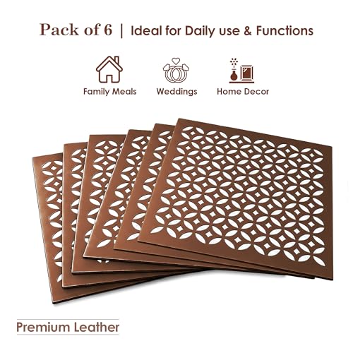 Image of Kuber Industries Leather Table Mats Set of 6 | Reusable Kitchen Dining Table Mat for Party, Wedding and Family Functions | Square Design - Copper