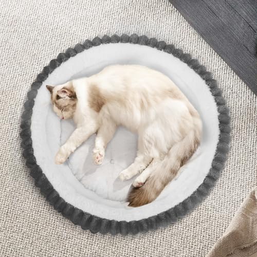 XIAPIA Katzenbett Flauschig 55 x 15 cm, Plüsch Katzen Schlafplatz Weich und Warm für Katzen Kleine Hunde, Orthopädisches Kuschelbett mit Rutigfester Boden Grau