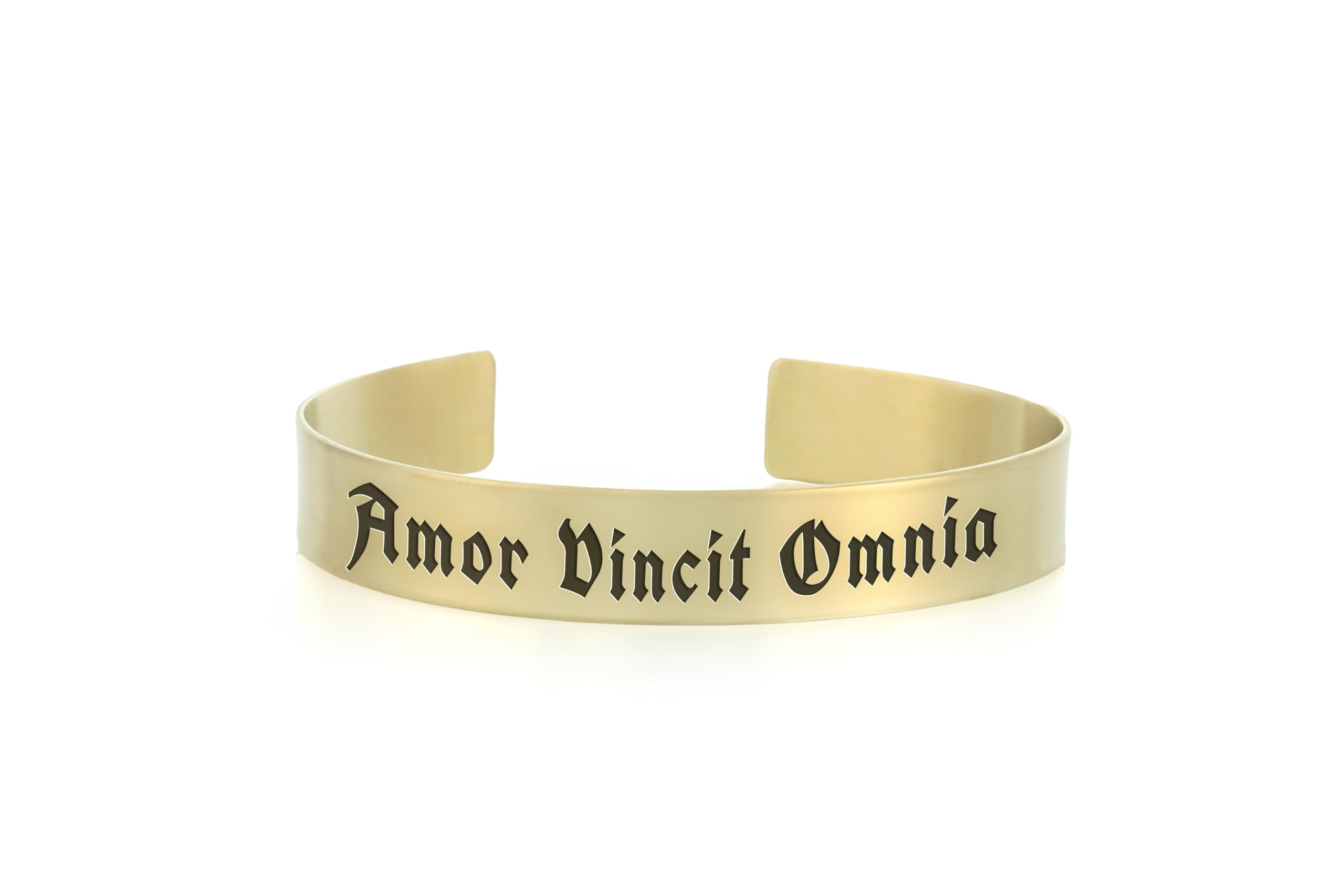 Bracelet personnalisé texte latin gothique : manchette ouverte gravée